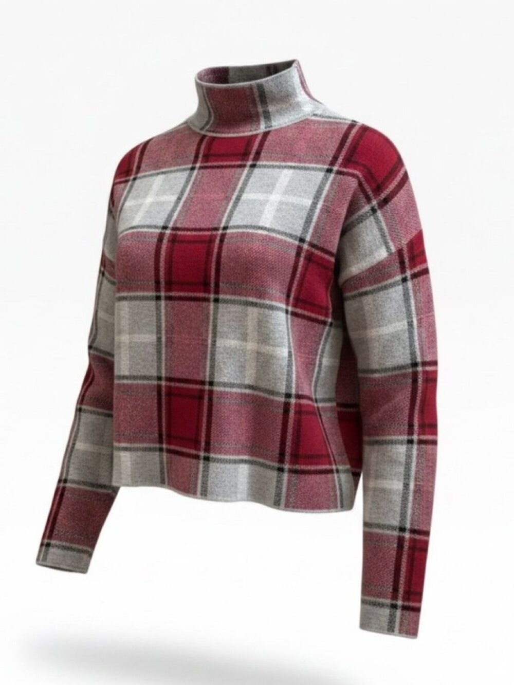 Nicole Miller New York Womens S Red Plaid Mock Neck Sweater Tartan Knit Holiday